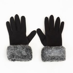 Faux fur trimmed gloves luxury black & gray